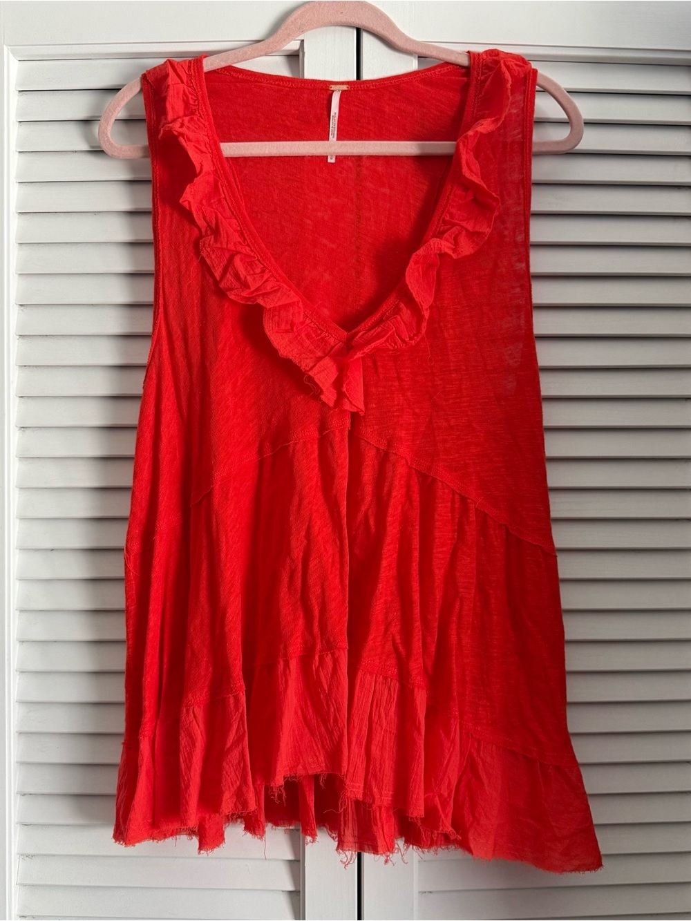 Free People Vibrant Red Lightweight Ruffle Top